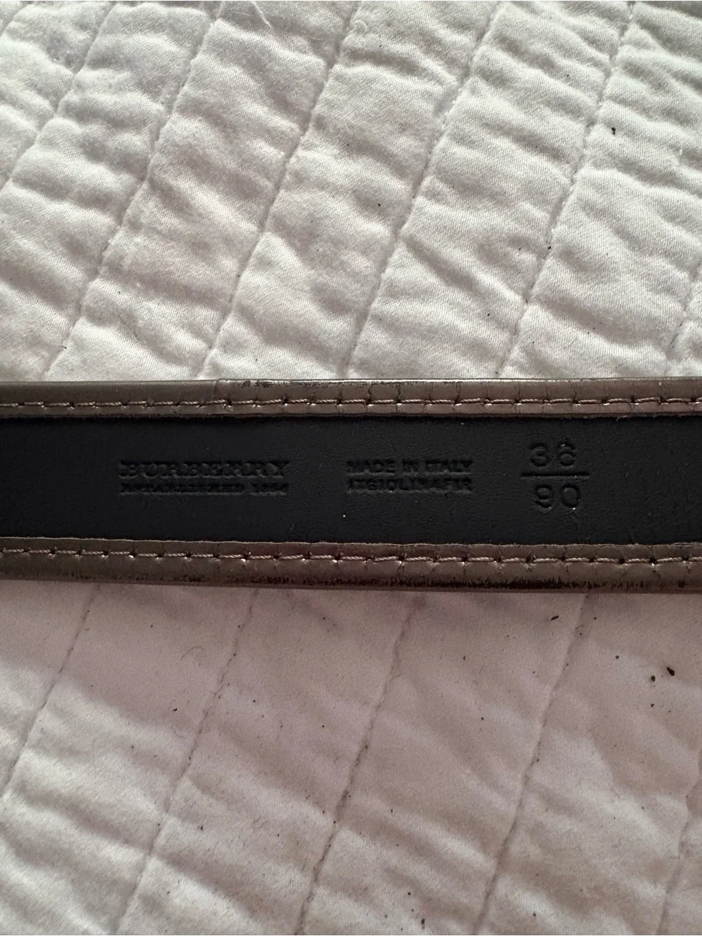 Burberry Gun Metal Beat Check Coated Canvas Patent Leather Buckle Belt 90 CM L